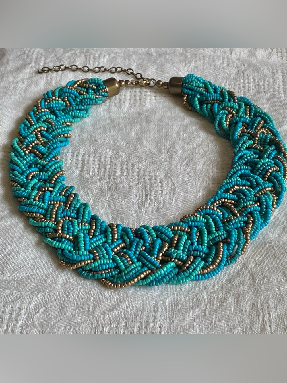 Turquoise Beaded Braided Statement Necklace